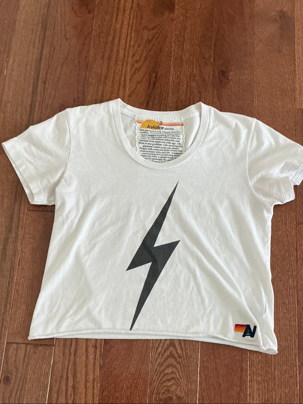 Aviator Nation Women’s Boyfriend Cut White Tee w Bolt